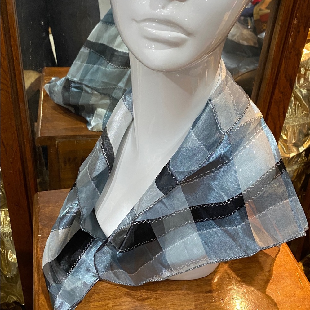 Sheer Patchwork Scarf in Black, Gray & Silver 19 x 21 inch - Picture 4 of 4